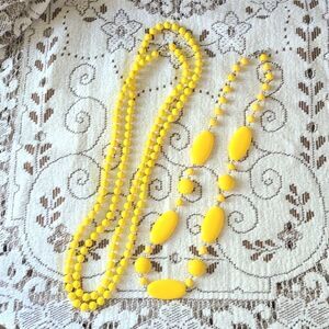 Vintage 60s 70s Yellow Bead Necklaces 